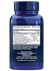 Life Extension D and K capsules close-up highlights capsule shape and surface.