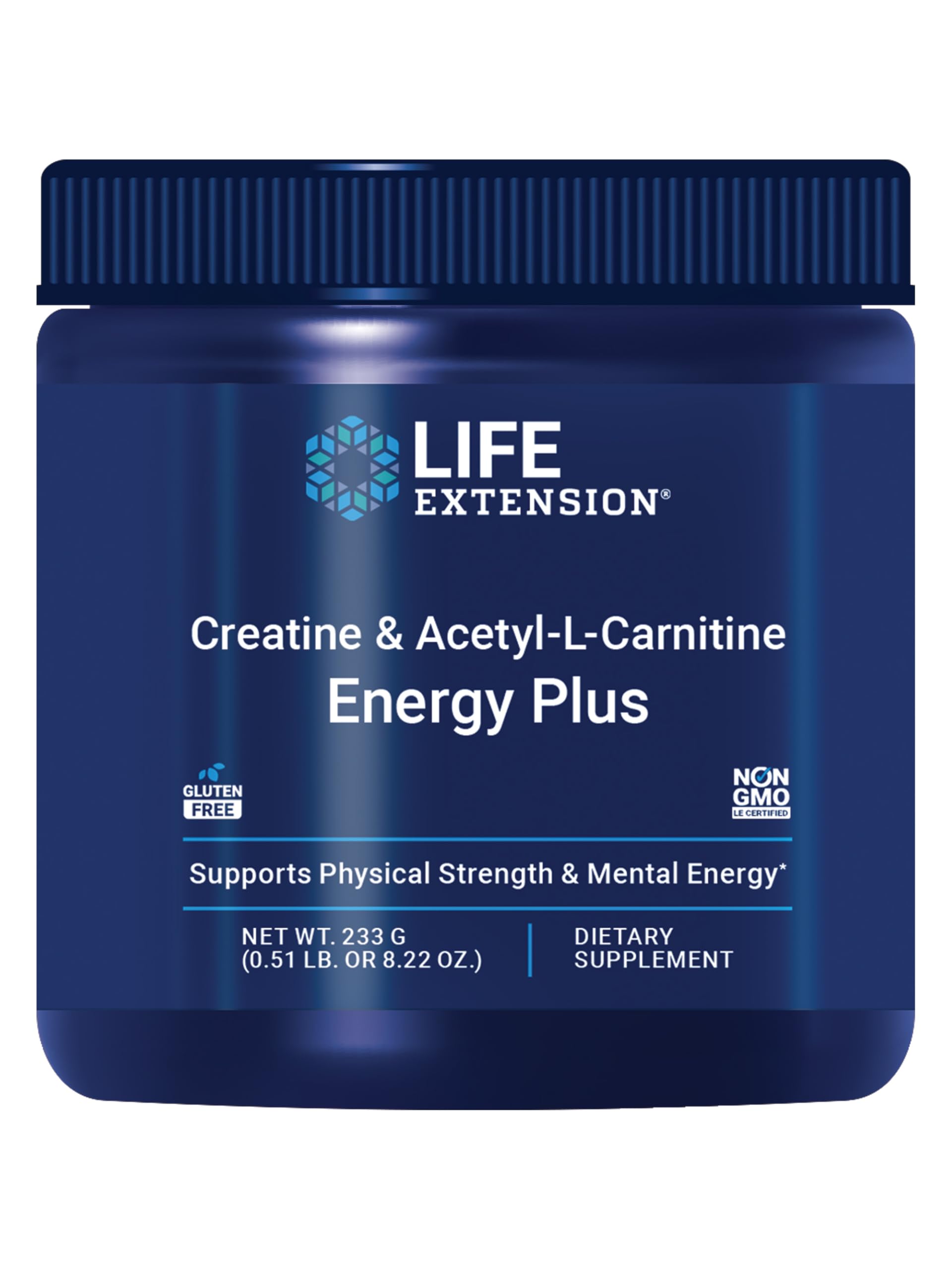 Life Extension Energy Plus bottle label highlights energy-boosting ingredients.