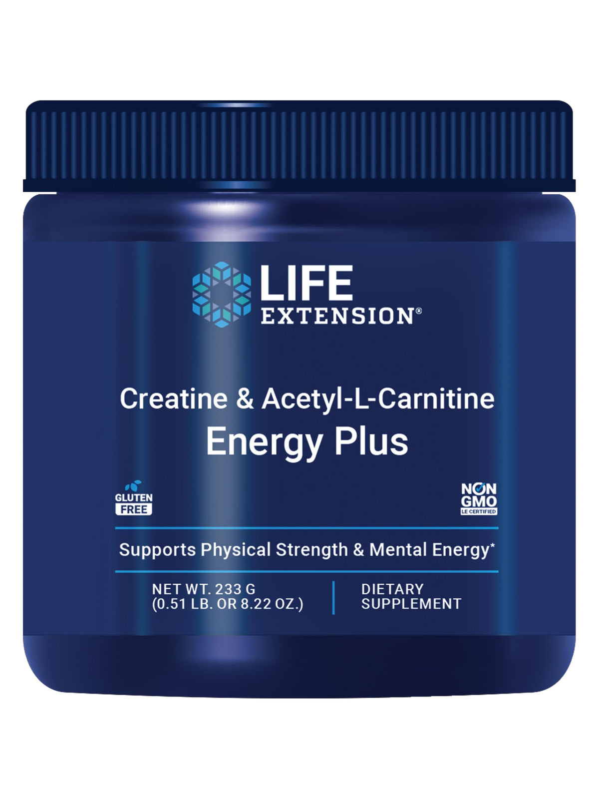 Life Extension Energy Plus bottle label highlights energy-boosting ingredients.