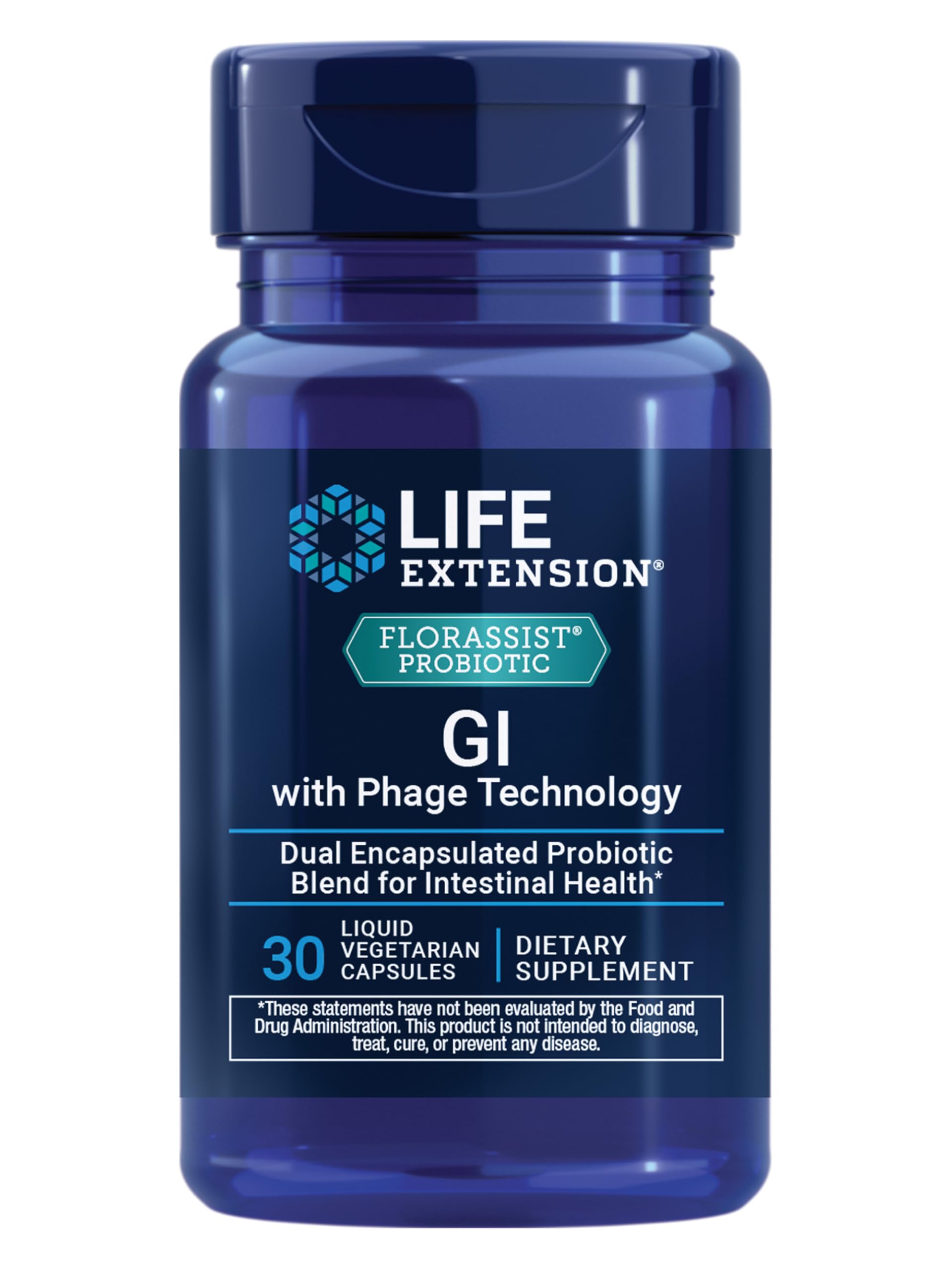 Life Extension FlorAssist GI bottle with capsules for digestive support.