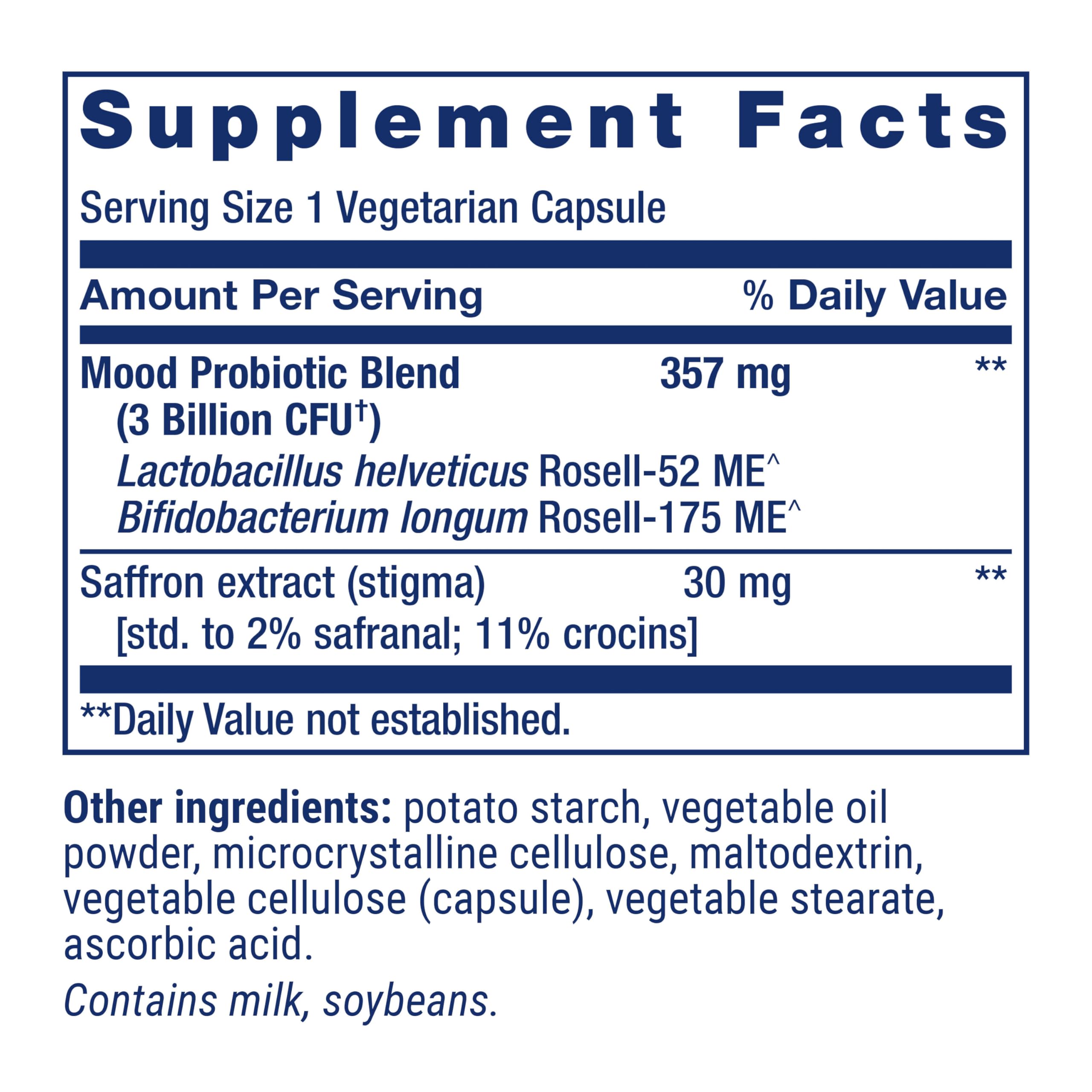 Life Extension FlorAssist label closeup highlighting saffron and probiotic blend.