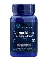 Life Extension Ginkgo Biloba Certified Extract 120 mg bottle ready for daily memory support.