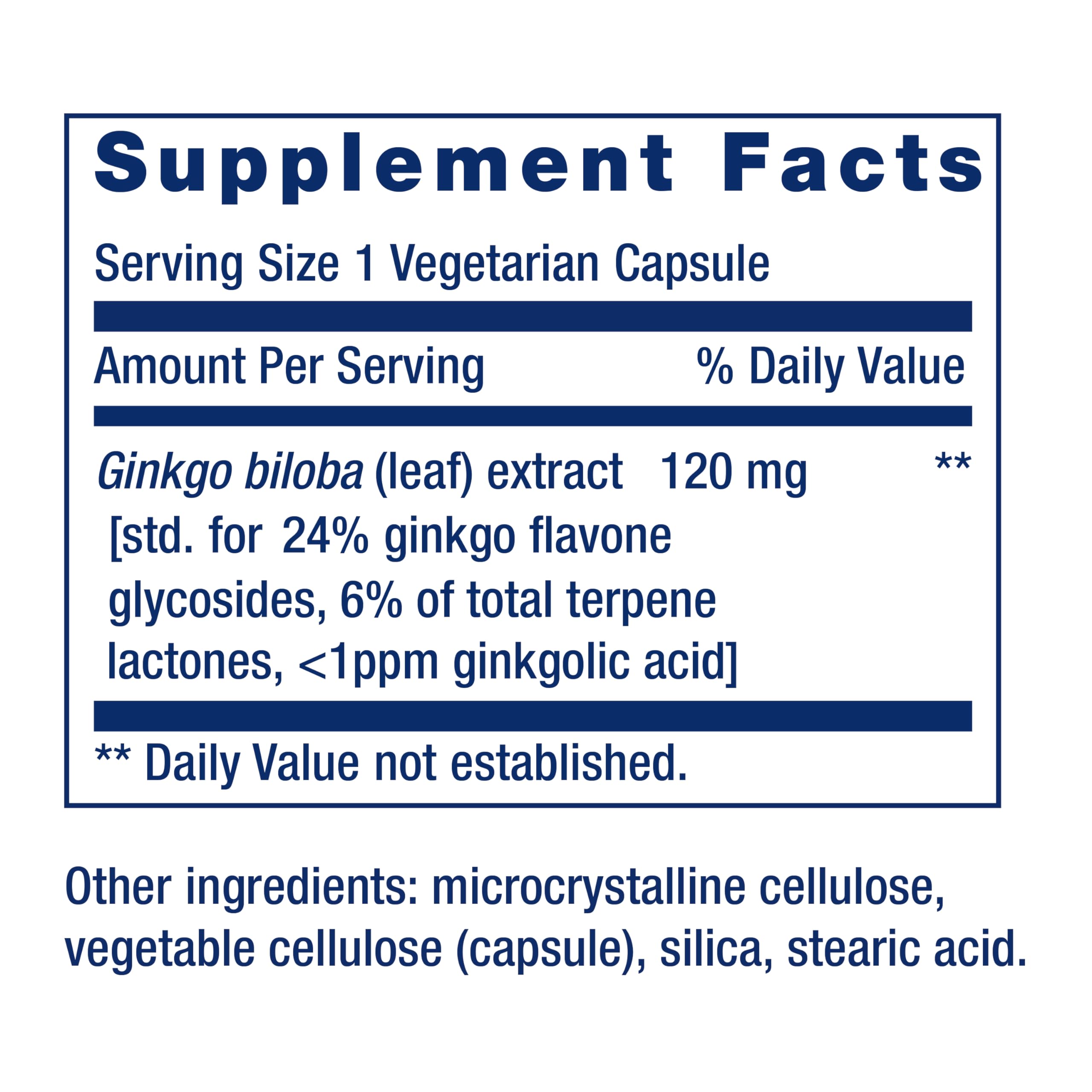 Label detail shows ginkgolic acid kept under 1 ppm for purity.