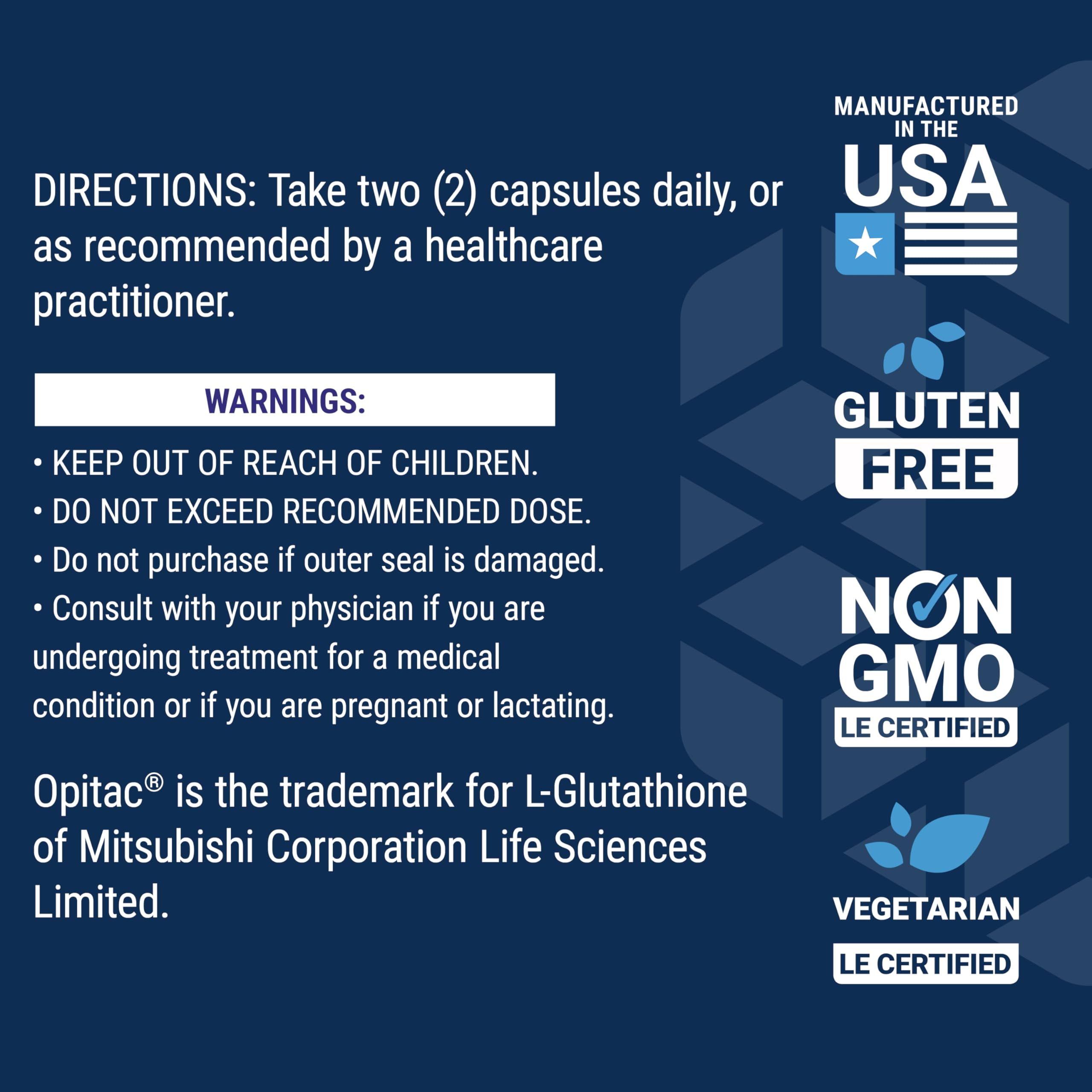 Life Extension Glutathione non-GMO symbol for ingredient integrity