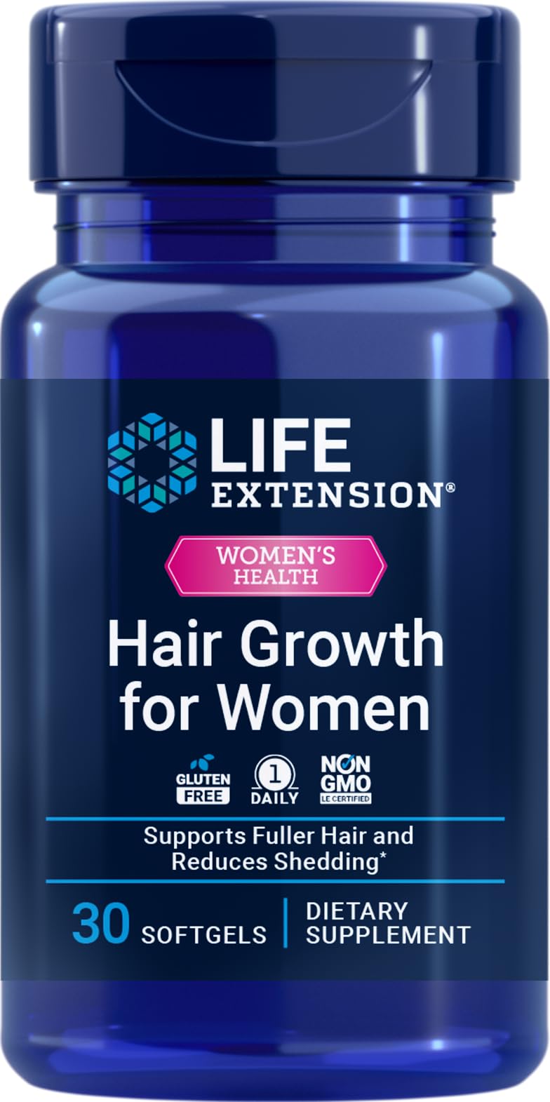Life Extension Hair Growth for Women bottle showing daily support for fuller hair