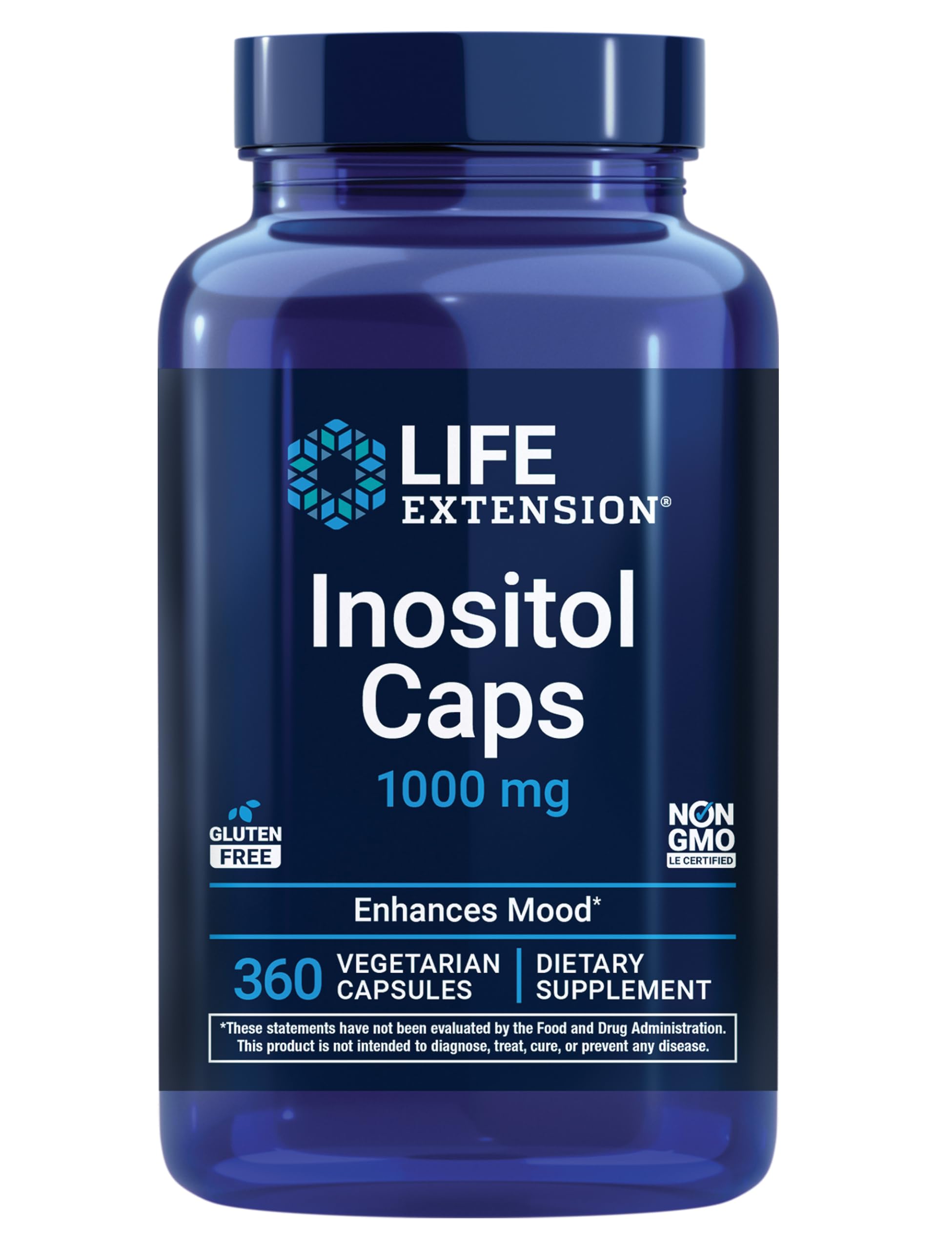 Life Extension Inositol Caps bottle front showing 1000 mg for mood support