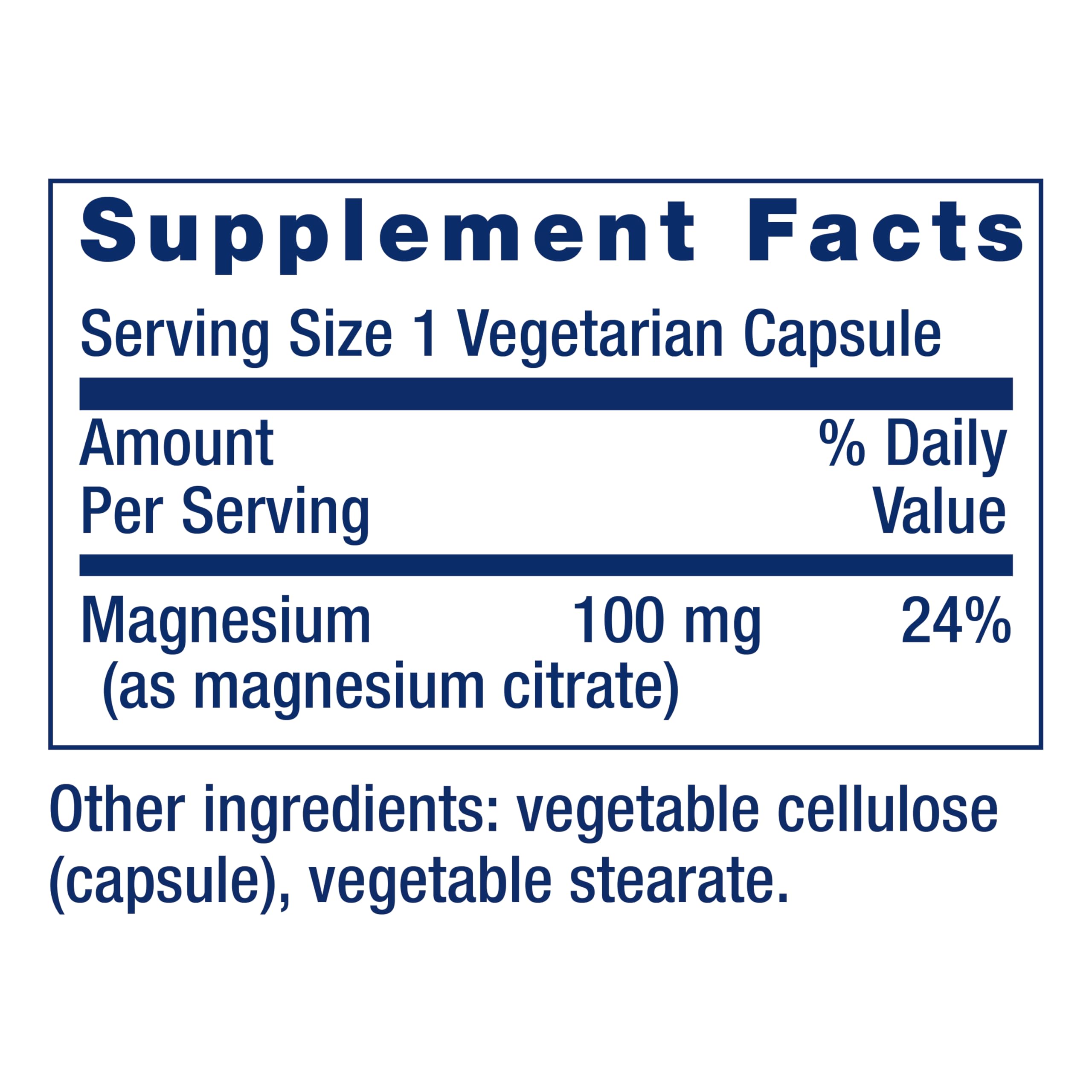 Life Extension Magnesium Citrate label closeup highlighting 100 mg magnesium per capsule.