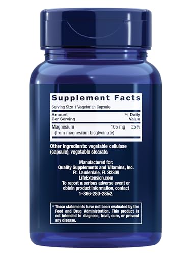 Life Extension Magnesium Glycinate capsules close-up illustrating easy intake.