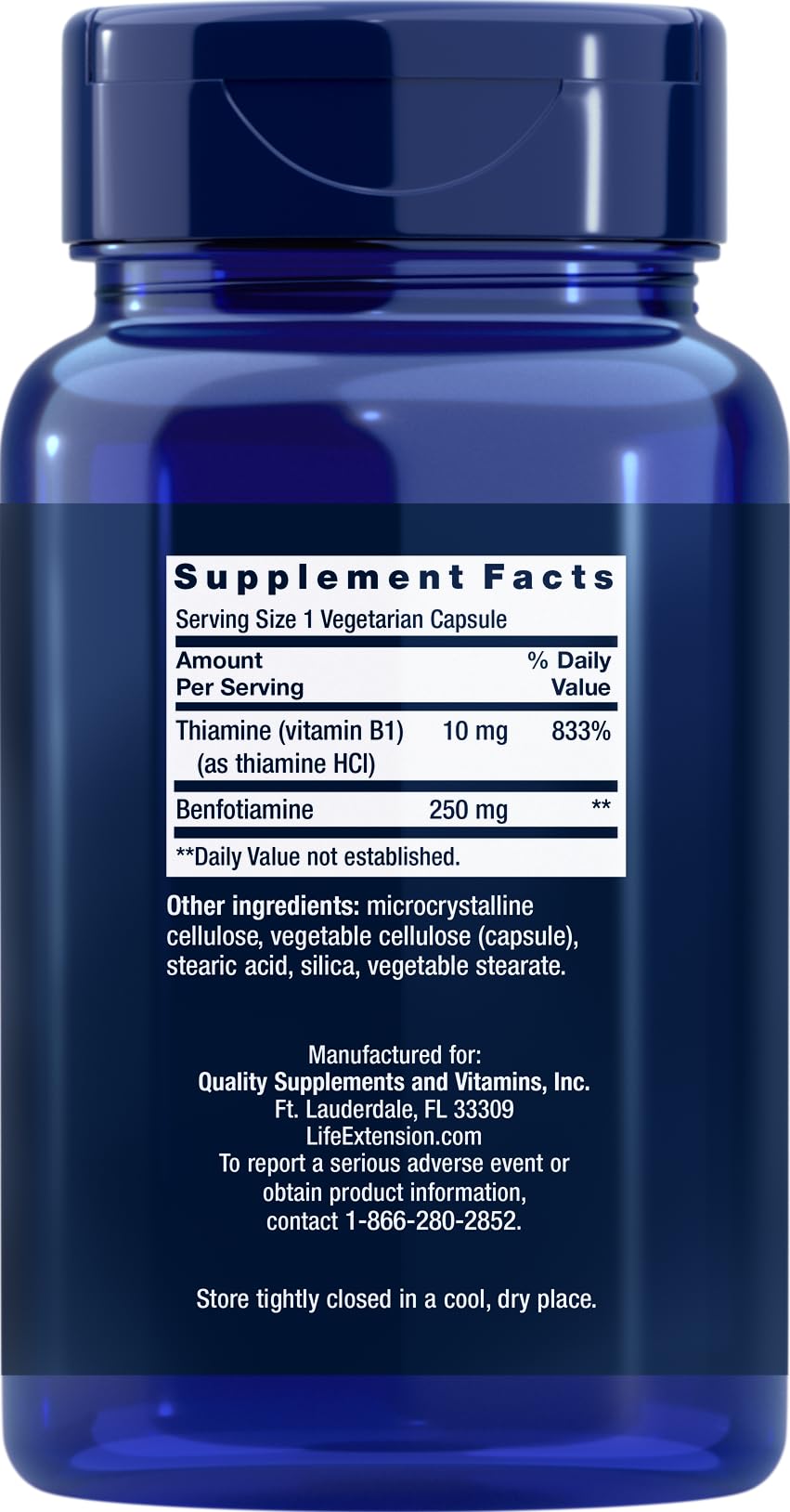 Life Extension Mega Benfotiamine capsules with clear view of product