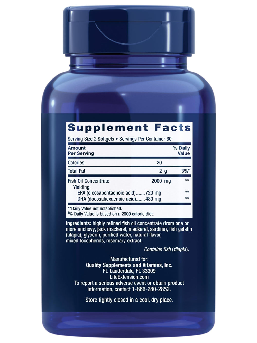Close-up of Life Extension Mega EPA/DHA softgels for heart and brain support