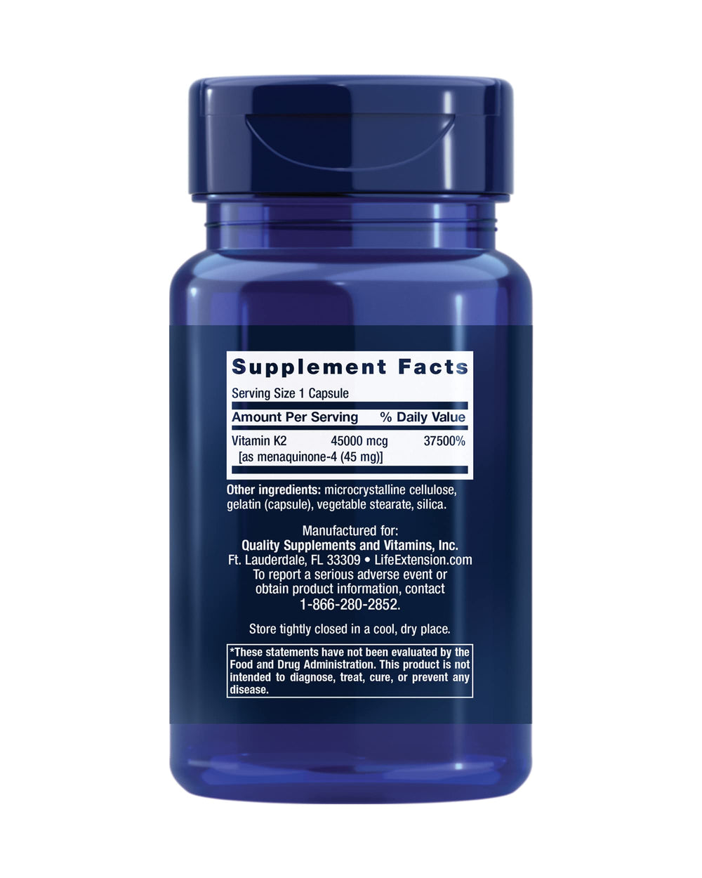 Life Extension Mega Vitamin K2 bottle label — shows high-potency K2.