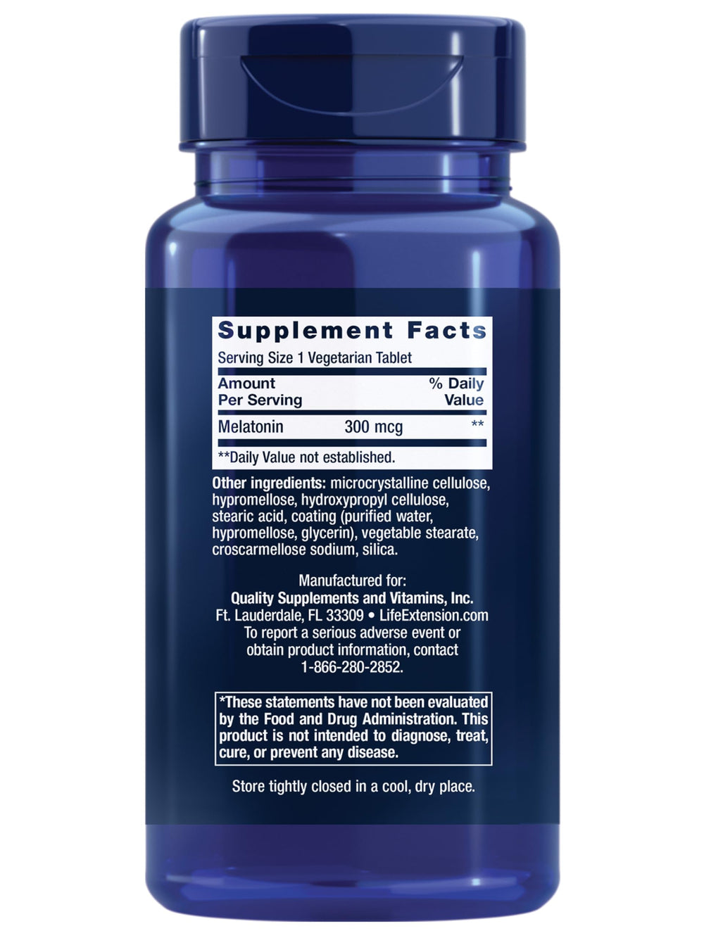 Life Extension Melatonin 6-Hour bottle-label emphasizes quality and purity for steady sleep.