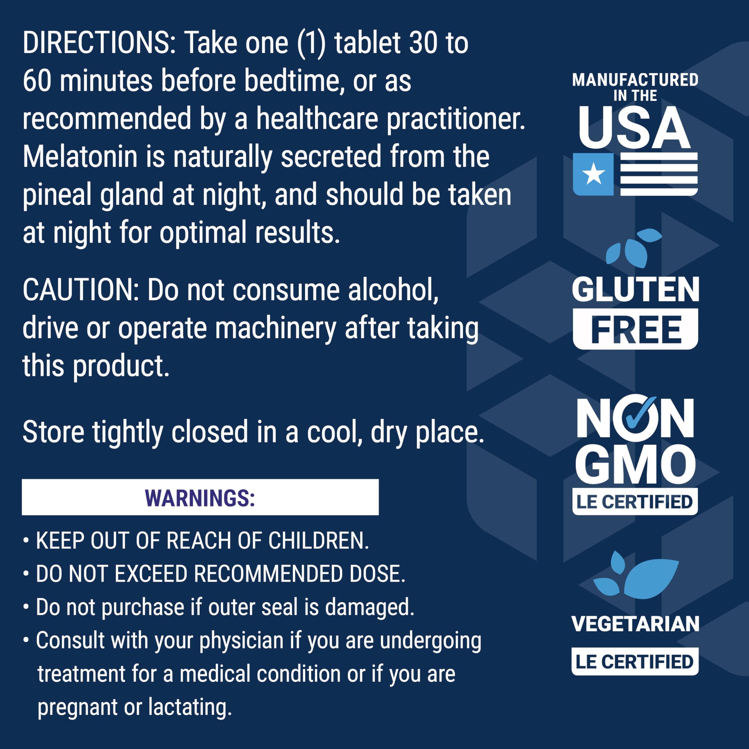 Life Extension Melatonin 6-Hour non-GMO-symbol signals high-purity ingredients.