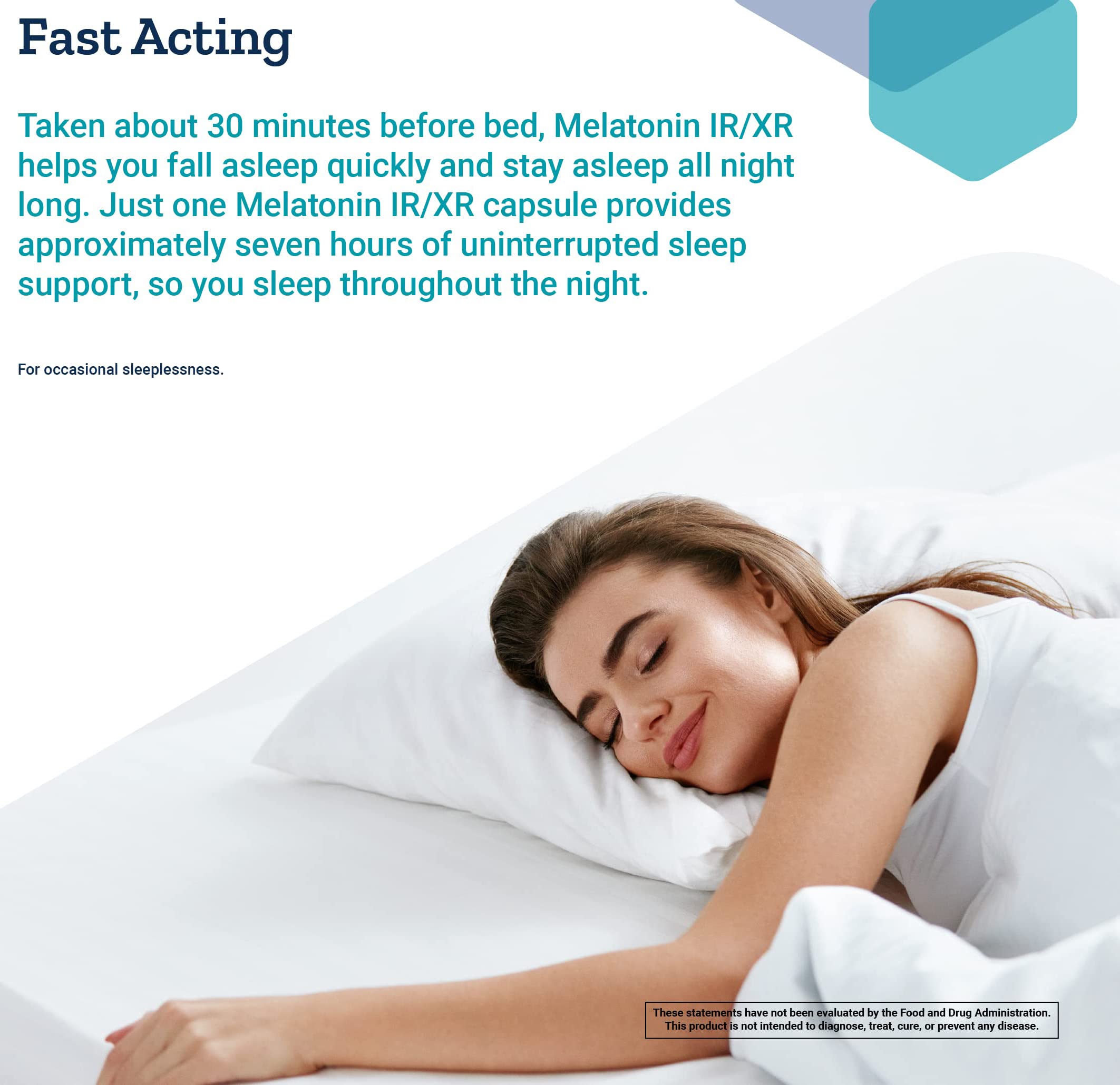 Person about to take Life Extension Melatonin IR/XR before bed for rest.