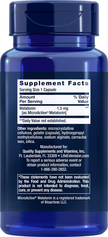 Close-up of Life Extension Melatonin IR/XR capsules for quick, sustained sleep.