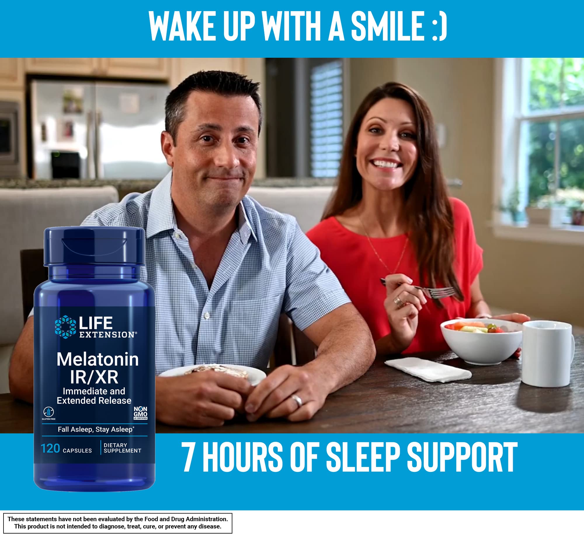Packaging of Life Extension Melatonin IR/XR highlighting gluten-free and non-GMO quality.