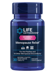 Life Extension Menopause Relief bottle label highlights branding and benefits.