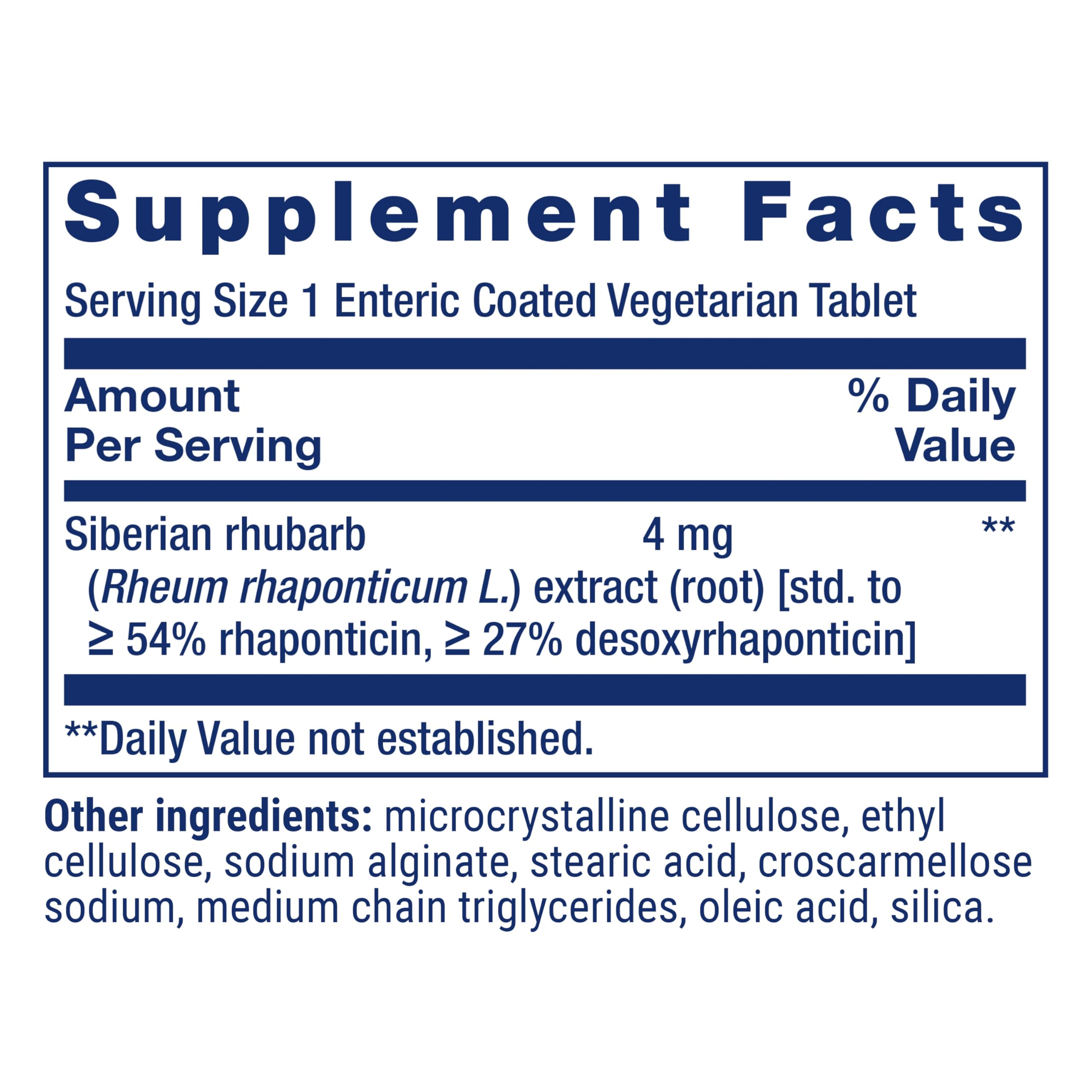 Life Extension Menopause Relief with Siberian rhubarb extract suggesting symptom relief.