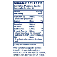 Life Extension Mitochondrial Energy Optimizer label close-up showing gluten-free and non-GMO features