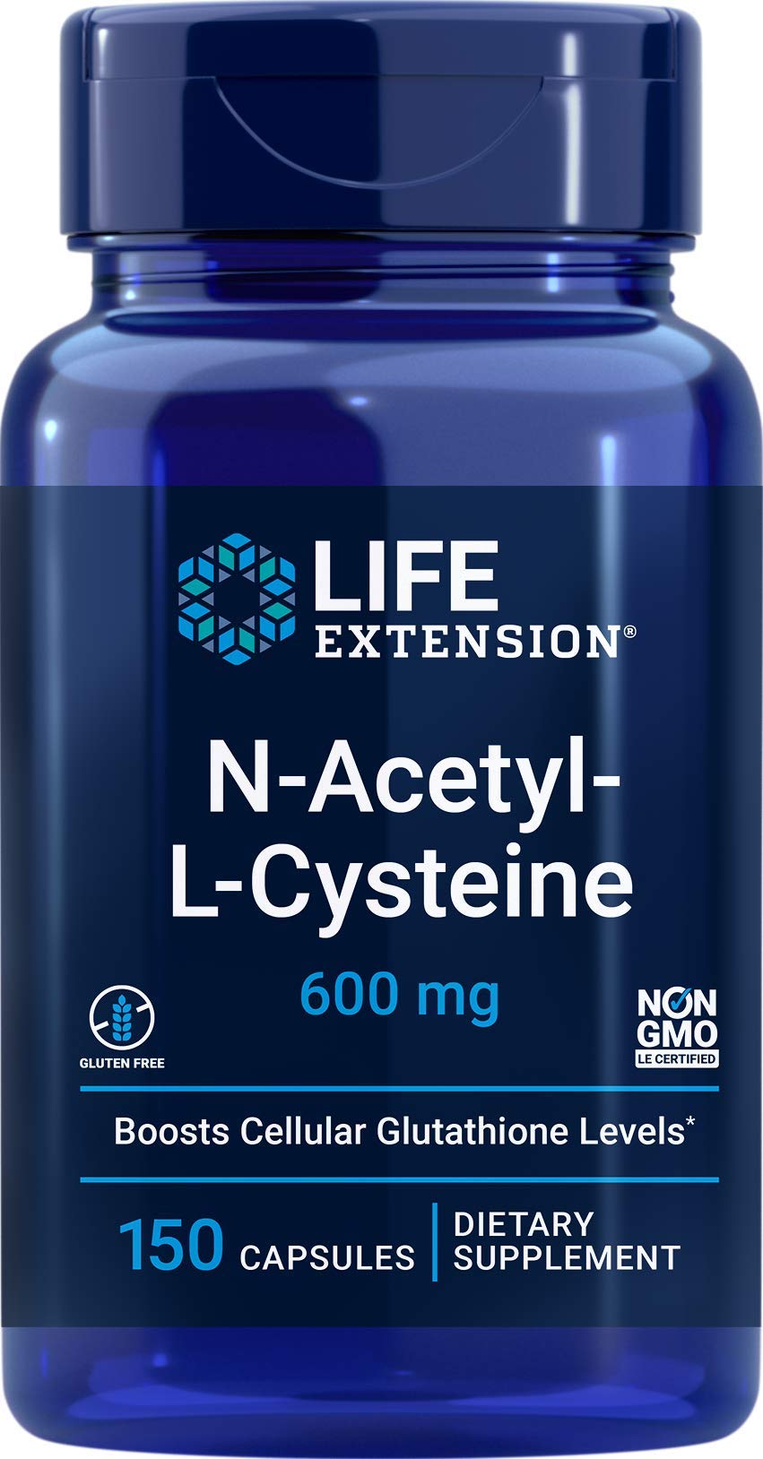 Life Extension NAC 600mg bottle front view for easy daily use and antioxidant support