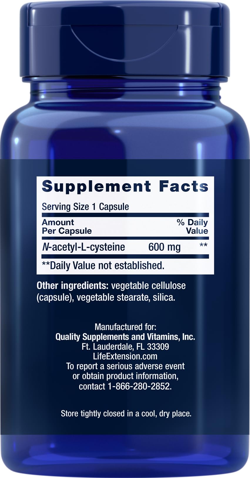 Life Extension NAC capsules close-up illustrating easy-to-swallow capsules for respiratory support