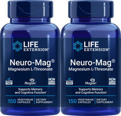 Life Extension Neuro-Mag 150 bottle front featuring Magtein magnesium for absorption.