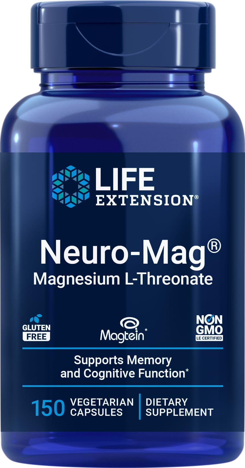 Life Extension Neuro-Mag bottle front highlighting Magtein for brain support.