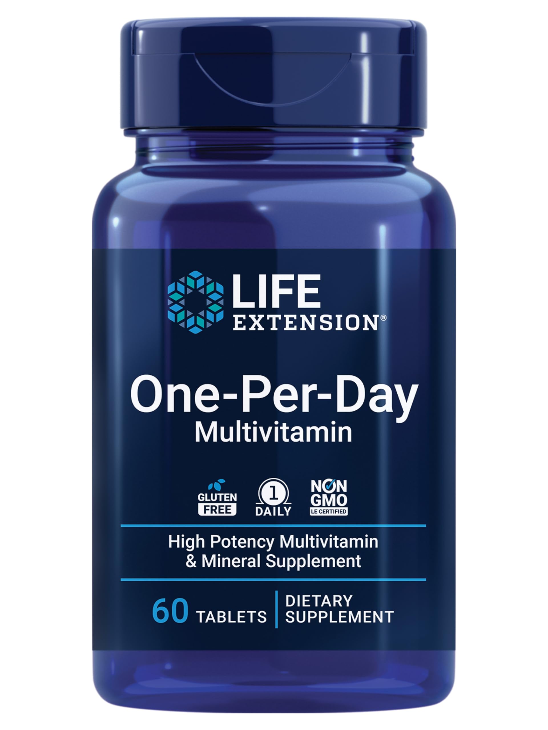 Life Extension One-Per-Day bottle with 60 tablets for daily immune and energy support.