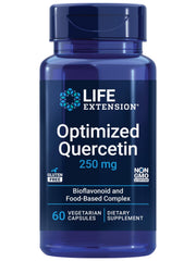 Life Extension Optimized Quercetin 250 mg bottle front supports immune and cardiovascular wellness.