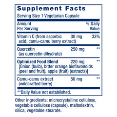 Life Extension Optimized Quercetin 250 mg label highlights non GMO and gluten free formulation.