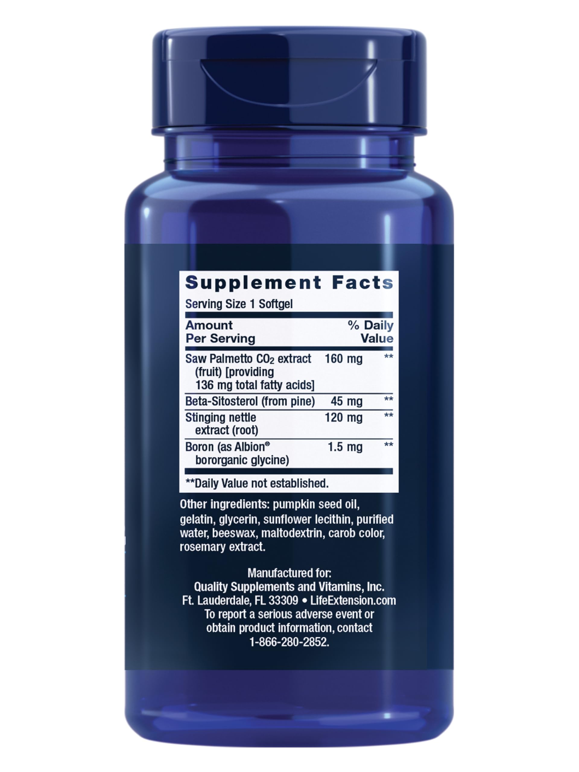 Life Extension PalmettoGuard bottle close-up highlighting label.