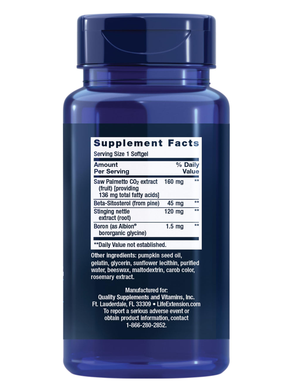 Life Extension PalmettoGuard bottle close-up highlighting label.