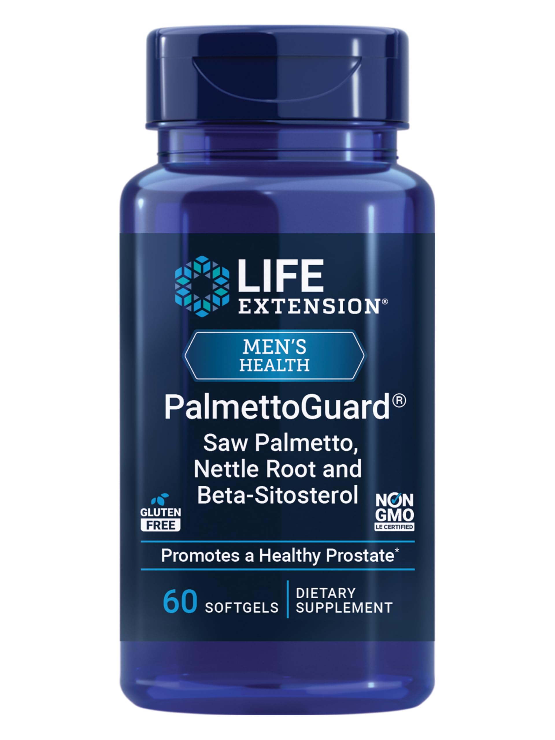 Life Extension PalmettoGuard bottle for daily prostate support.
