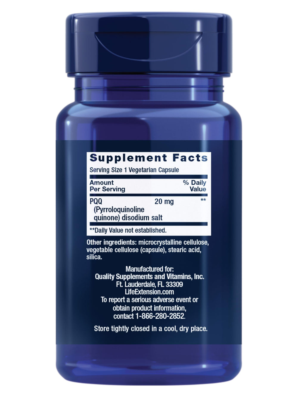 Life Extension PQQ capsules close-up showing vegetarian capsules