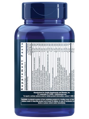 Life Extension Prenatal Advantage bottle label highlighting key bioactive ingredients