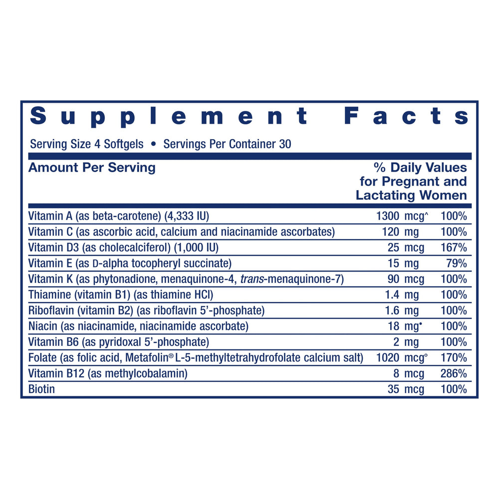 Life Extension Prenatal Advantage gluten-free badge on packaging