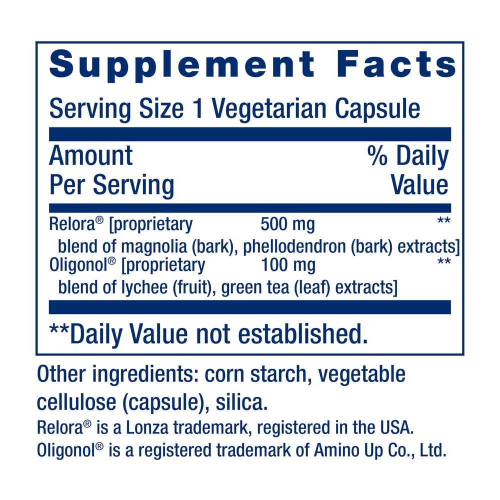 Life Extension Relora magnolia bark ingredient inside the blend for mood support.