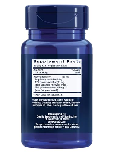 Life Extension Resveratrol Elite capsules on white background highlighting form