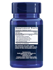 Life Extension Resveratrol Elite capsules on white background highlighting form