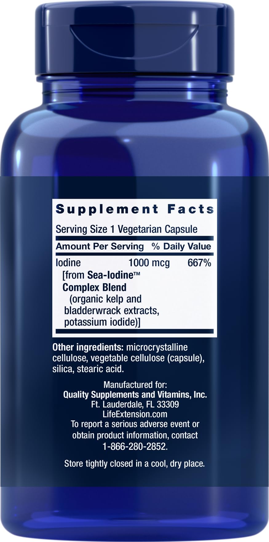 Life Extension Sea-Iodine capsules arranged for easy swallowing.