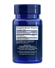 Life Extension tocotrienols bottle back label details ingredients and gluten-free, non-GMO quality for trusted daily use