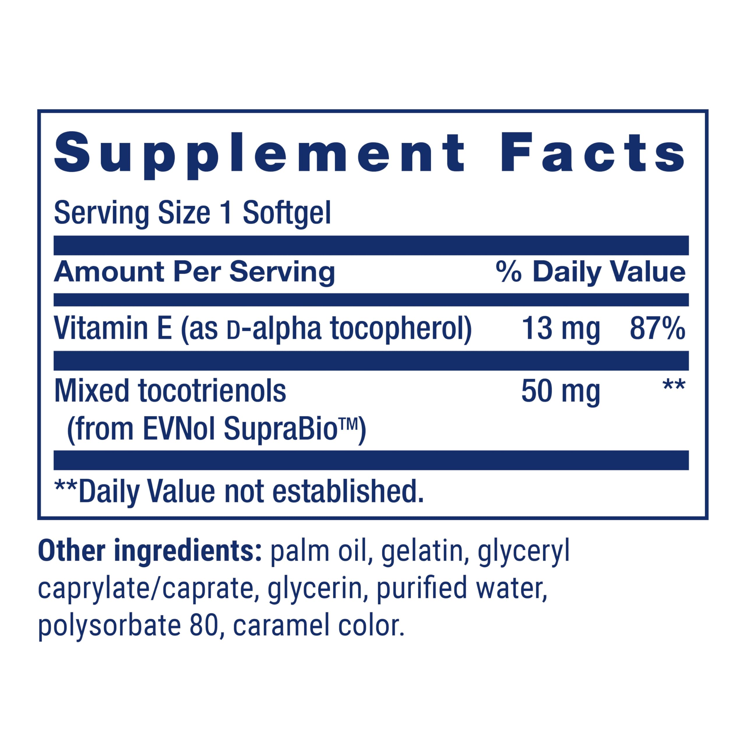 Life Extension tocotrienols ingredients panel details mixed tocotrienols from red palm for brain-support potential