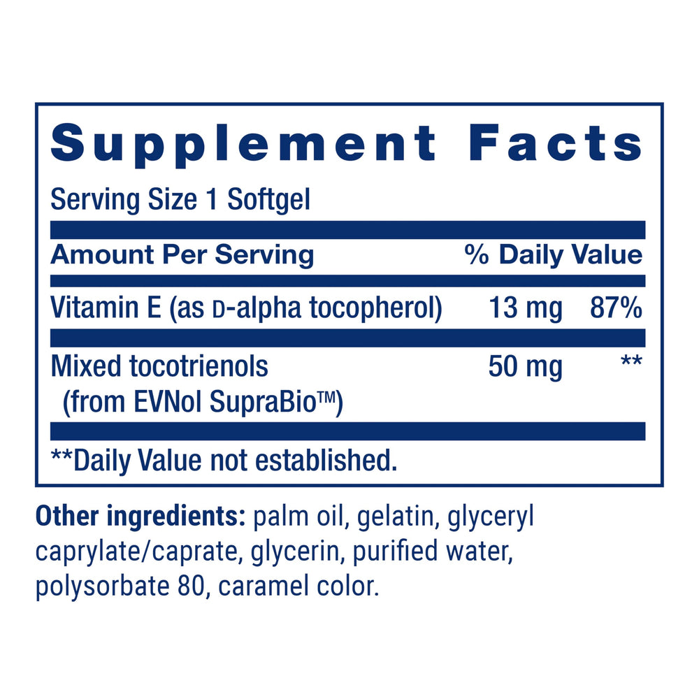 Life Extension tocotrienols ingredients panel details mixed tocotrienols from red palm for brain-support potential