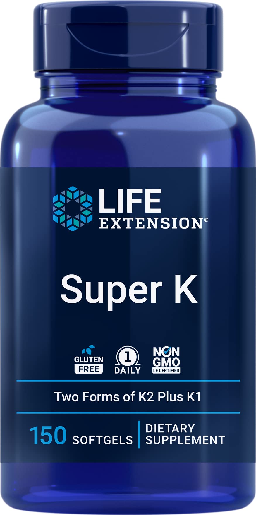 Life Extension Super K bottle front view for daily supplement routine