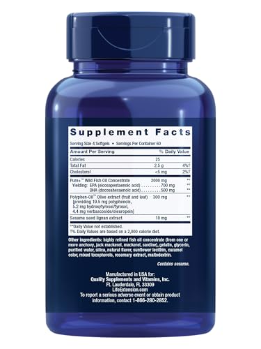 Life Extension Super Omega-3 capsules closeup for easy swallowing.