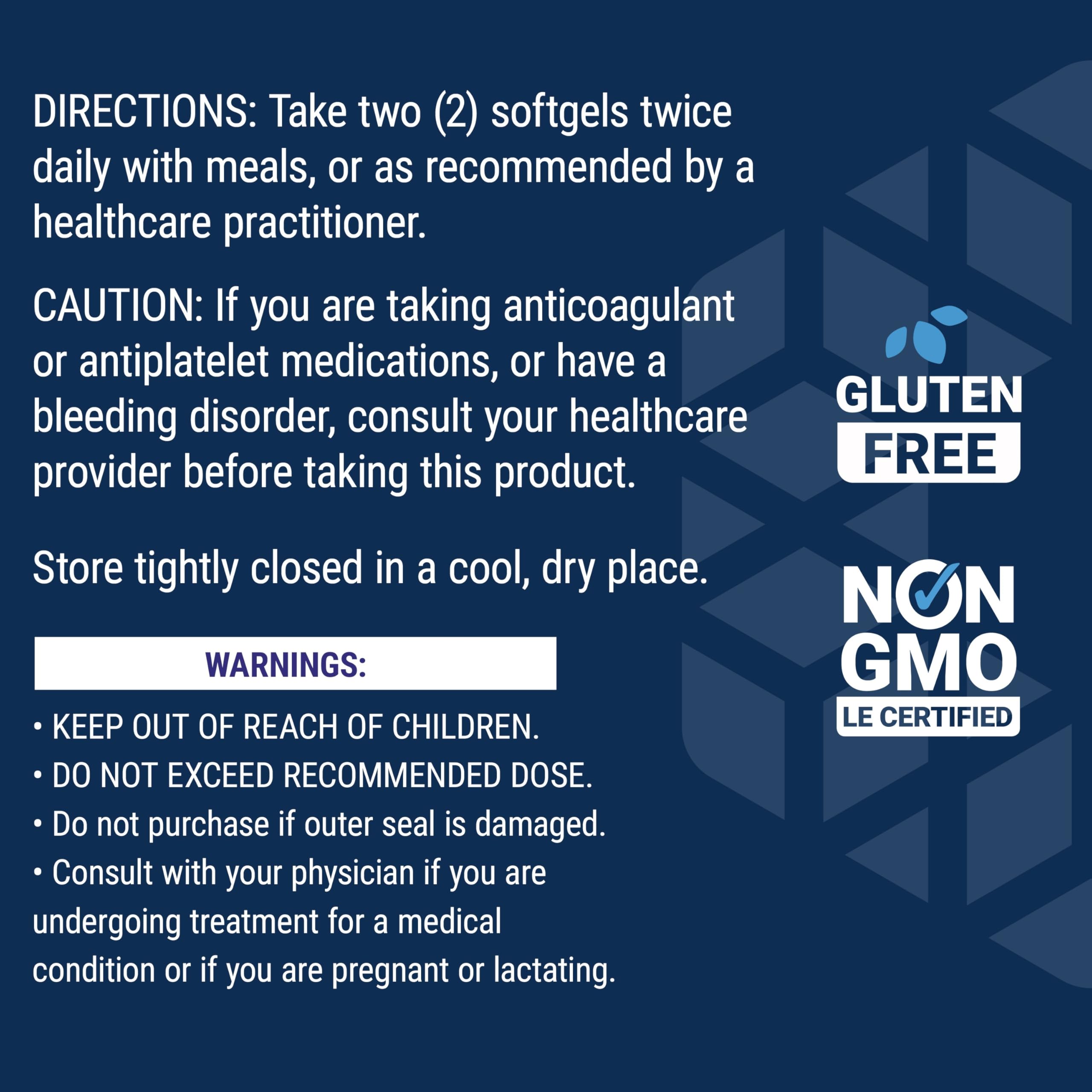 Ingredients list graphic highlighting non-GMO and gluten-free attributes.