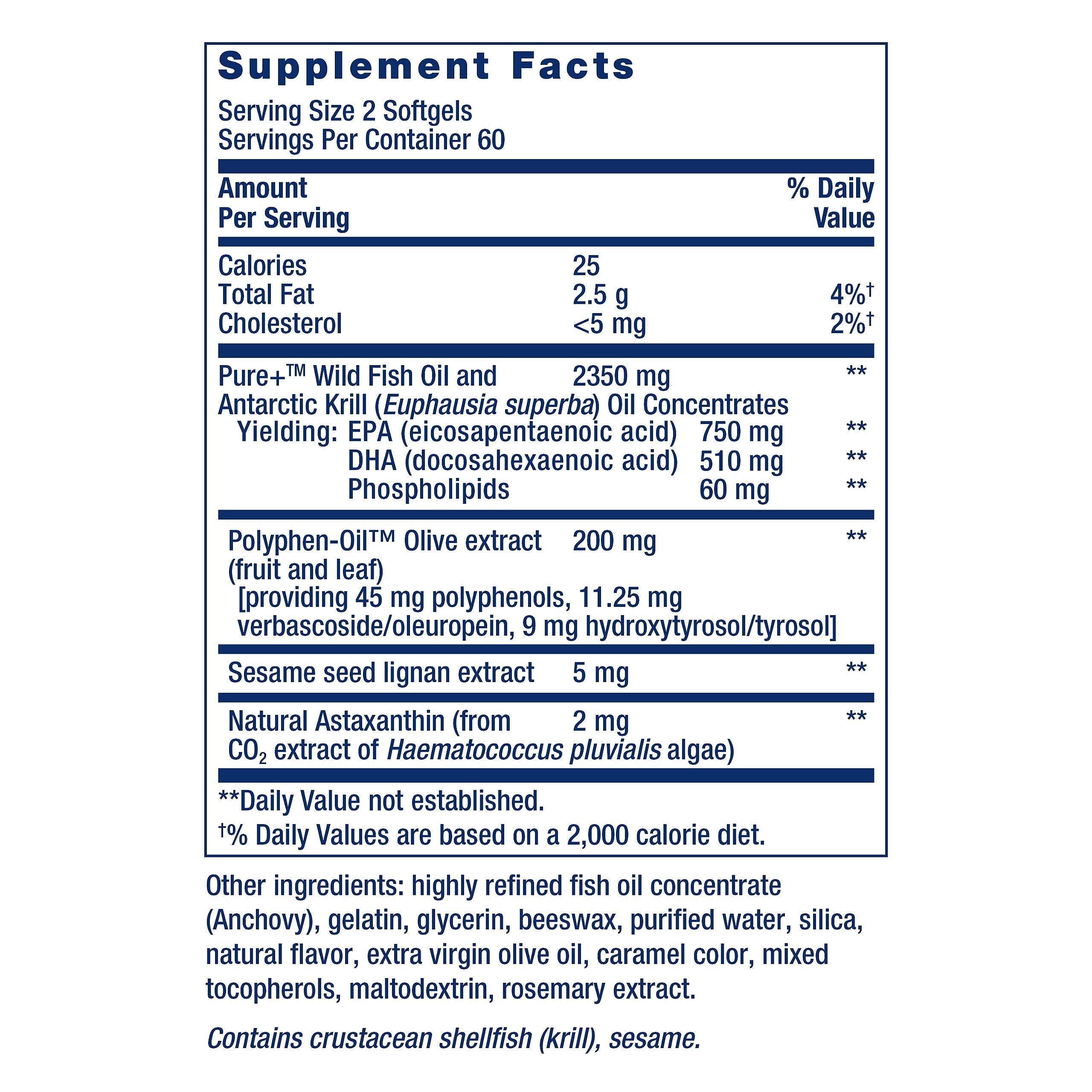 Krill oil softgels image emphasizing joint comfort and cognitive support.