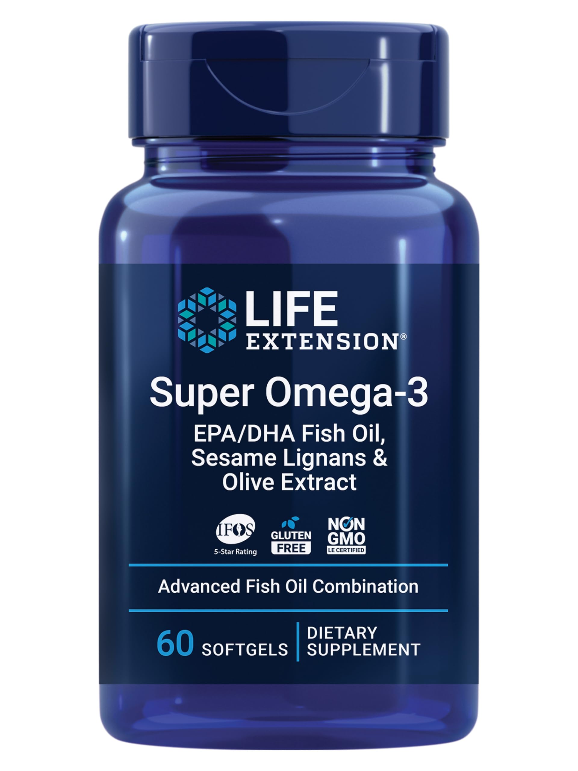 Life Extension Super Omega-3 softgels closeup for heart and brain health support.