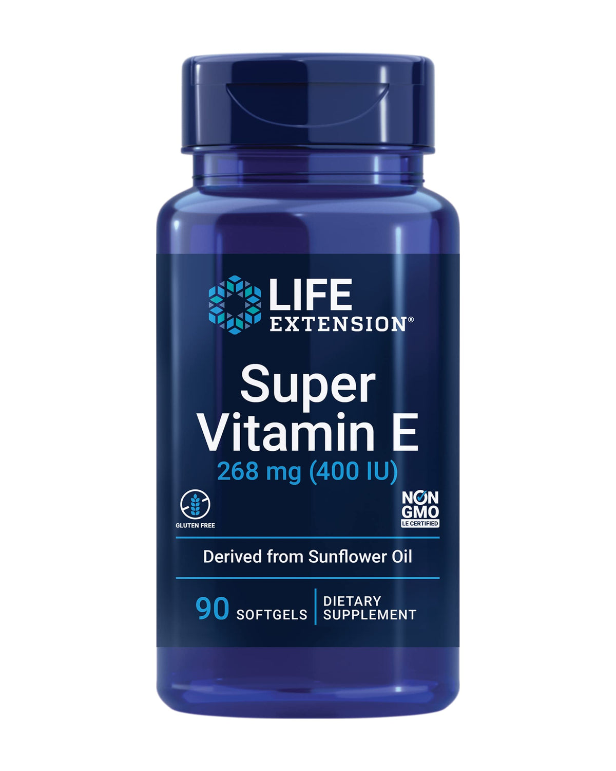 Life Extension Super Vitamin E bottle front for daily wellness.