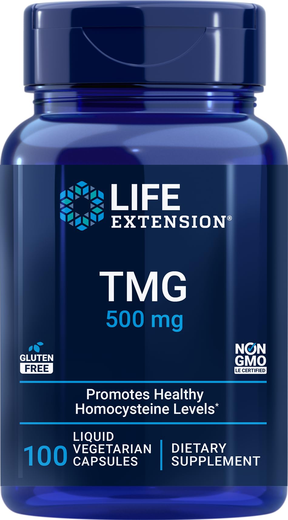 Life Extension TMG bottle: premium supplement for whole-body wellness.